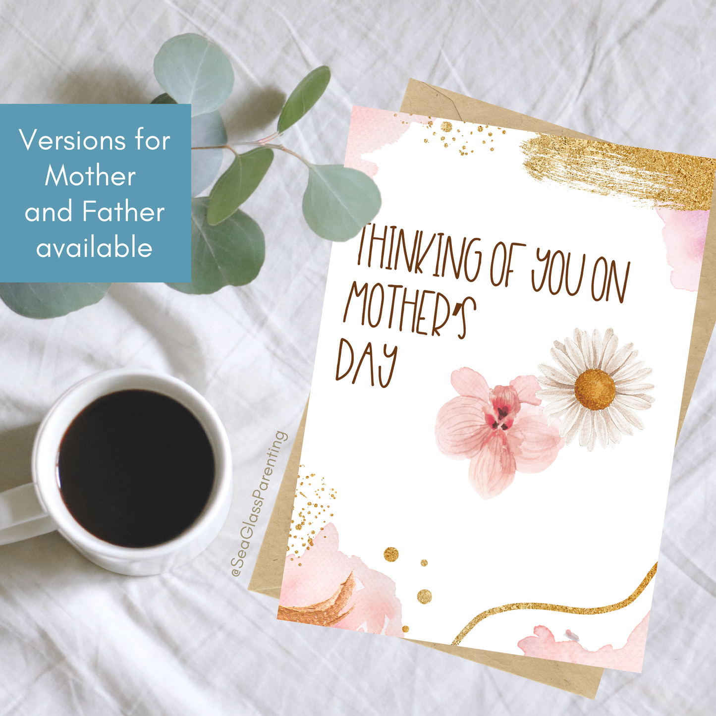 Gold Florals Thinking of you on Mother's Day/Father's Day—Baby Loss Remembrance (greeting card)