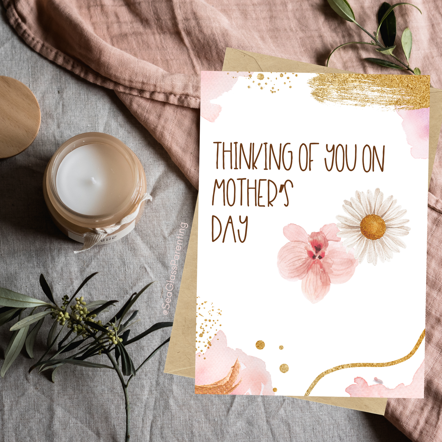 Gold Florals Thinking of you on Mother's Day/Father's Day—Baby Loss Remembrance (greeting card)