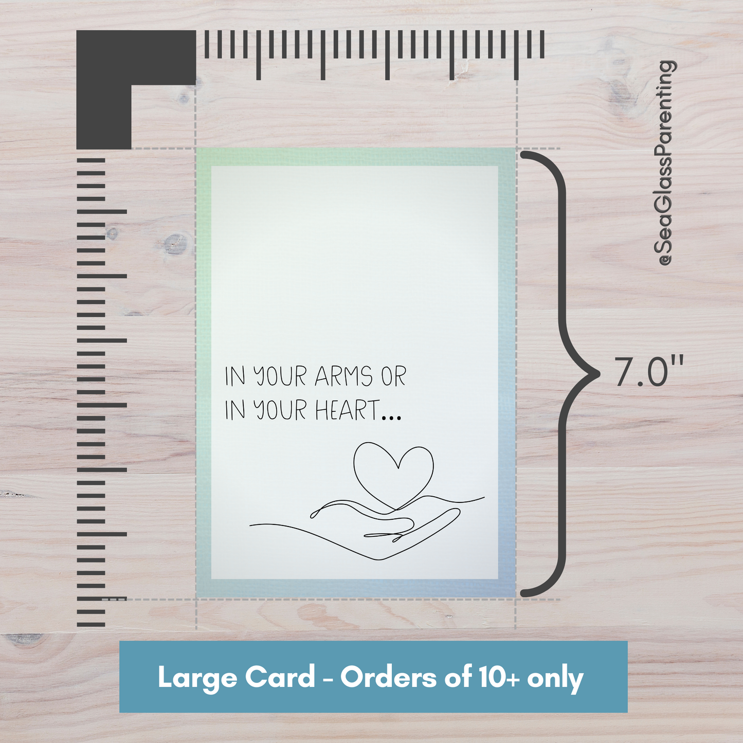 In your arms or in your heart, Honoring your Motherhood/Fatherhood with line art hand with heart—Mothers Day, Fathers Day (greeting card)