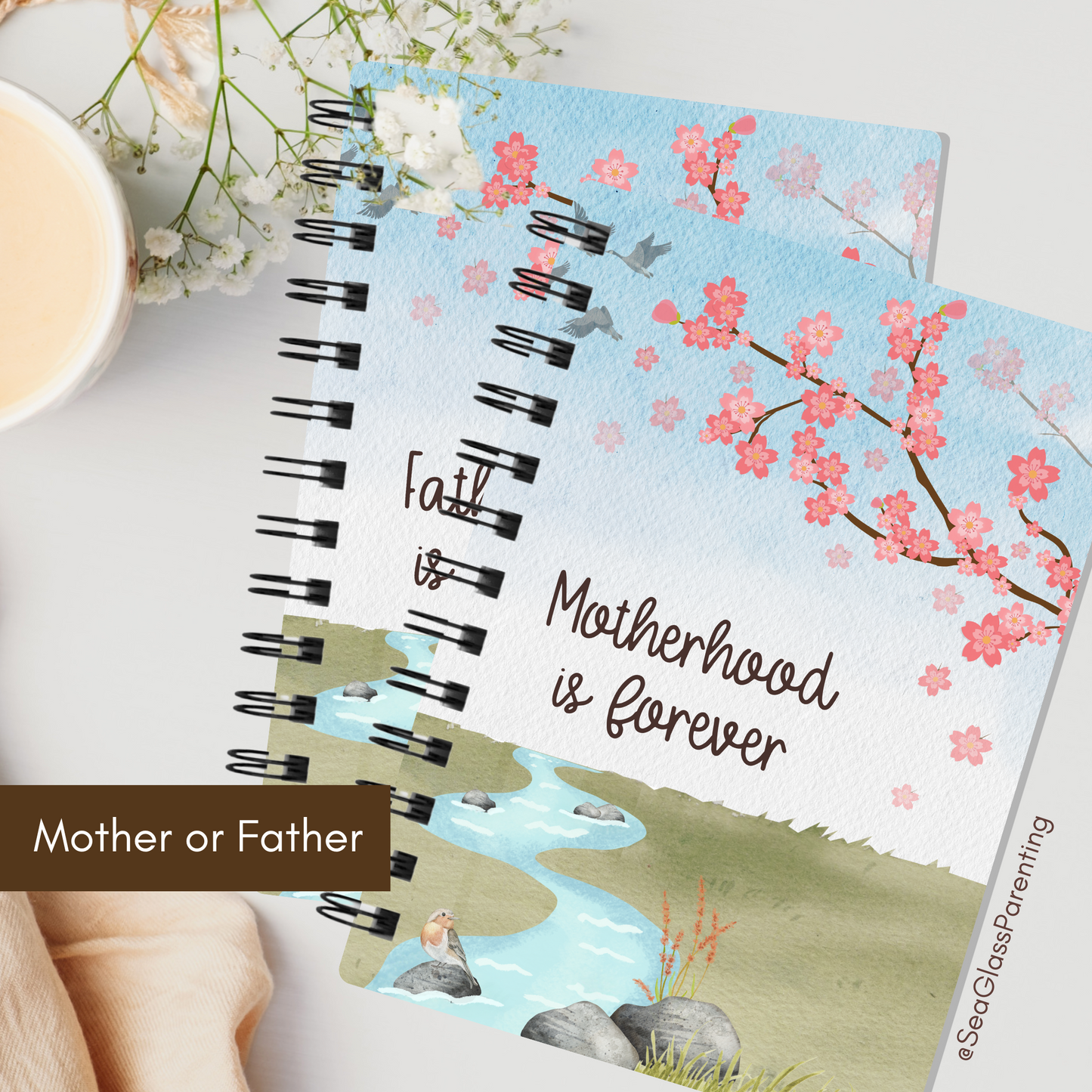 Cherry Blossoms Motherhood/Fatherhood is Forever—Mother's Day, Father's Day (spiral journal notebook)