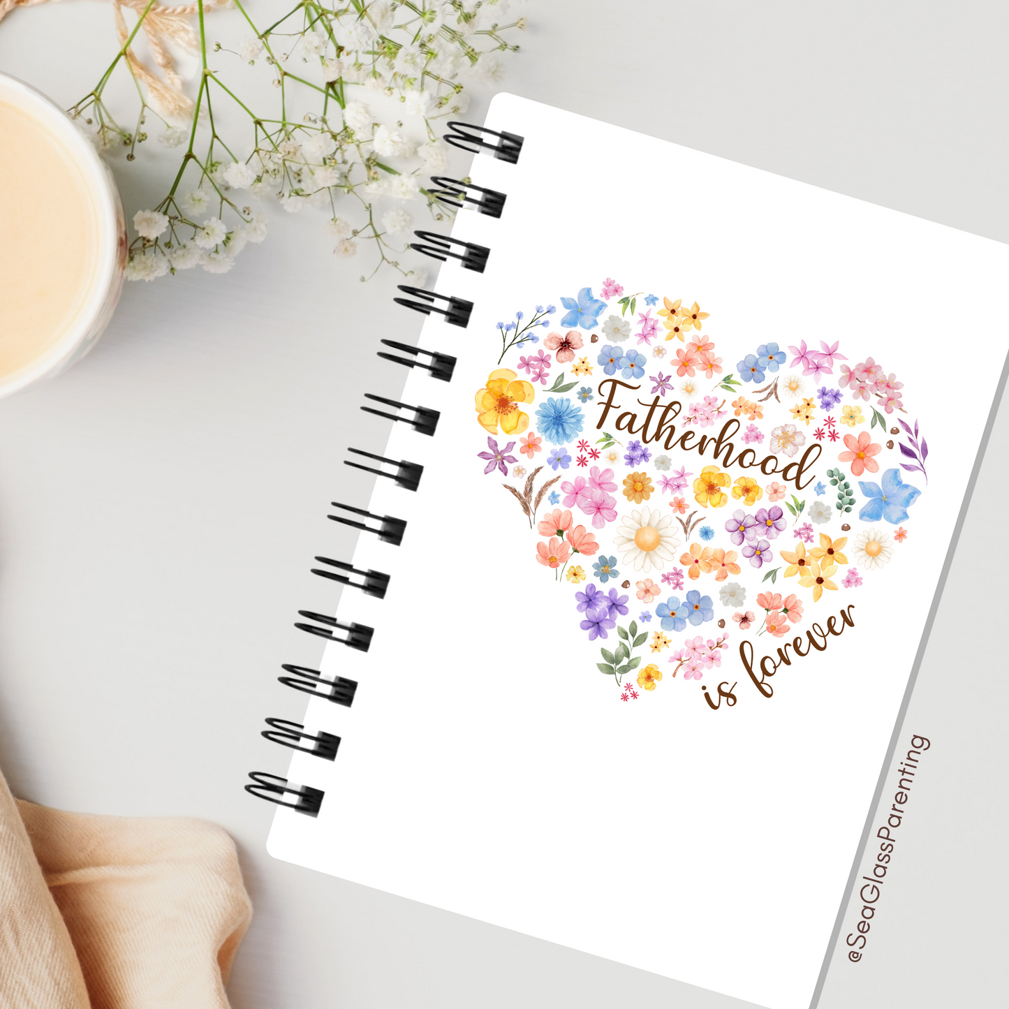 Floral Heart Motherhood/Fatherhood is Forever—Mother's Day, Father's Day (spiral journal notebook)