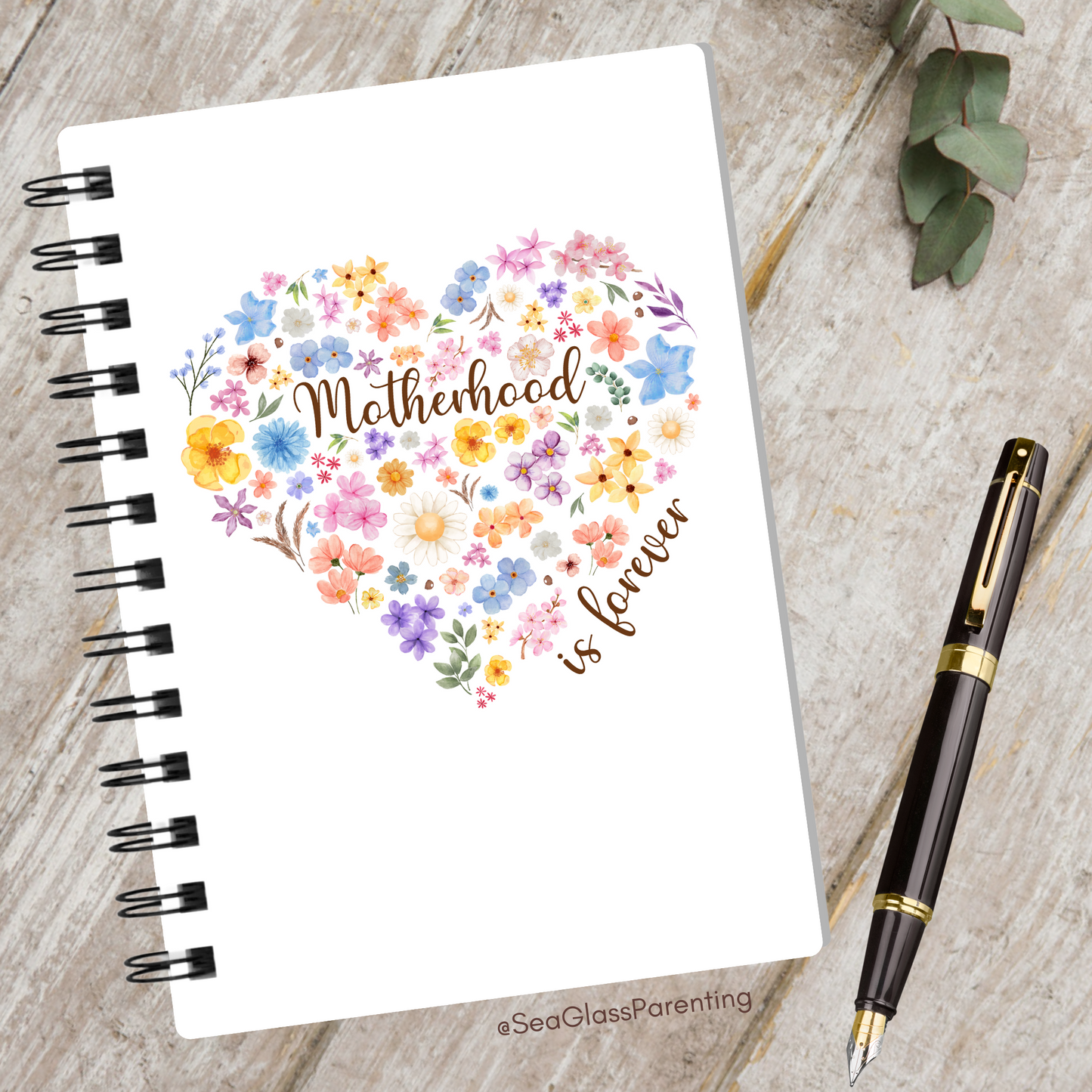 Floral Heart Motherhood/Fatherhood is Forever—Mother's Day, Father's Day (spiral journal notebook)