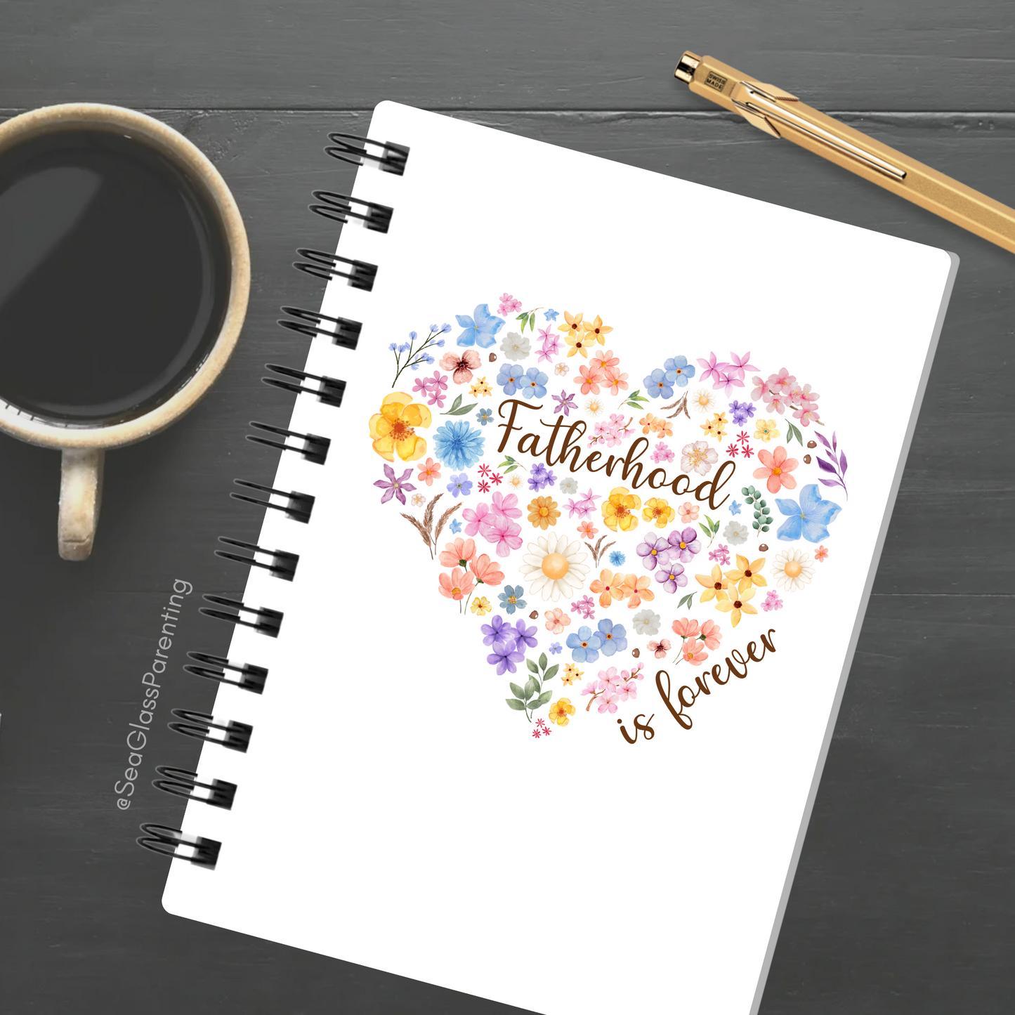 Floral Heart Motherhood/Fatherhood is Forever—Mother's Day, Father's Day (spiral journal notebook)