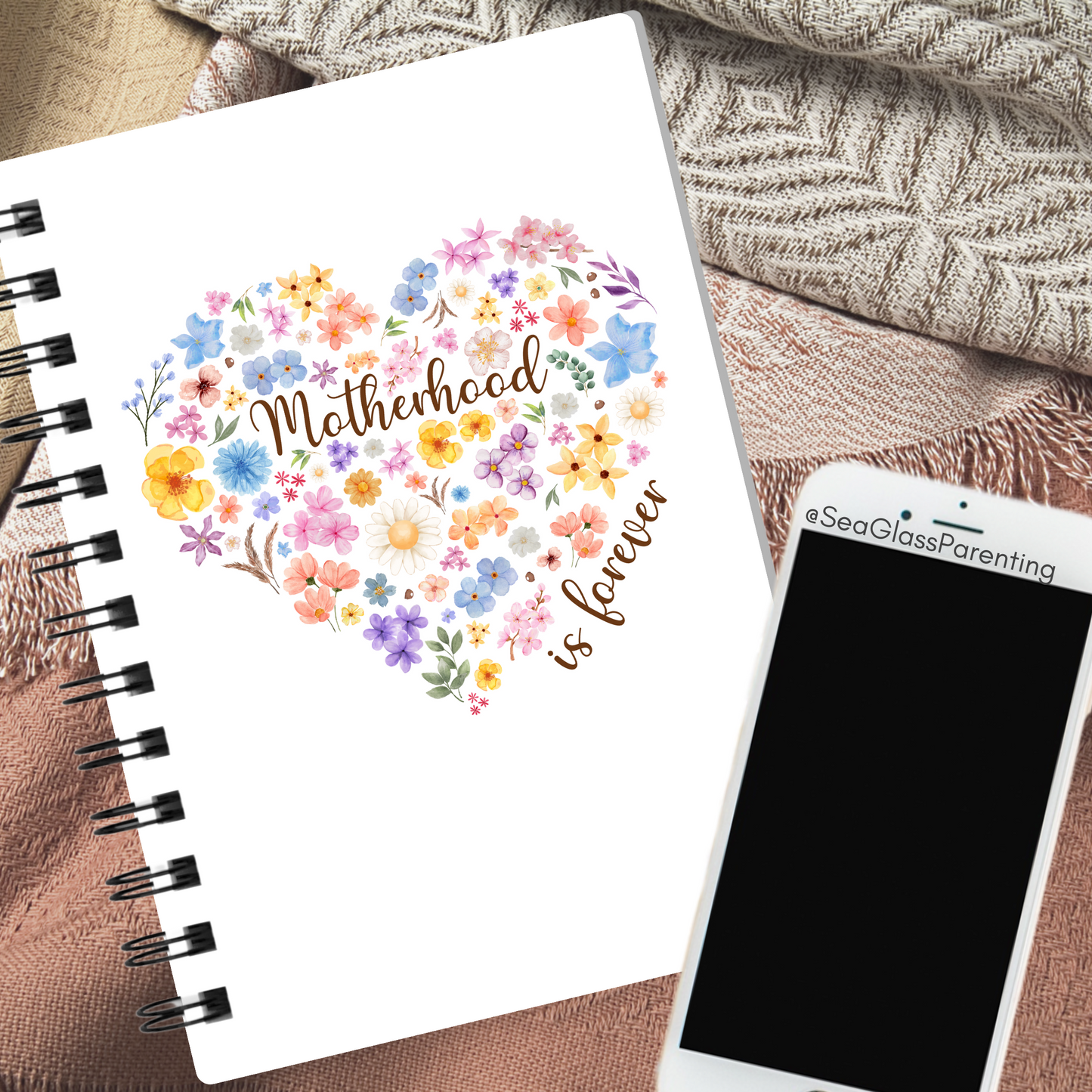 Floral Heart Motherhood/Fatherhood is Forever—Mother's Day, Father's Day (spiral journal notebook)