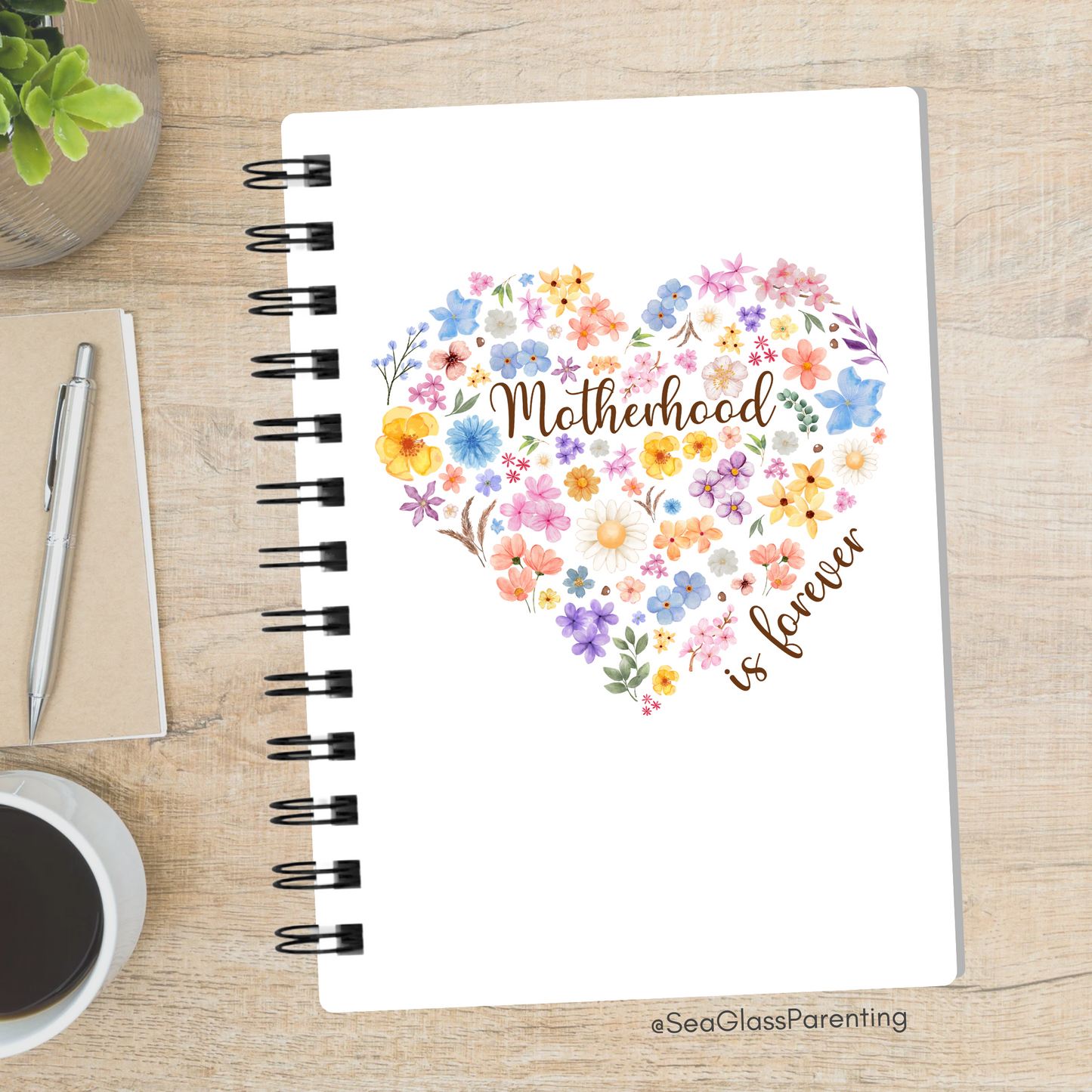 Floral Heart Motherhood/Fatherhood is Forever—Mother's Day, Father's Day (spiral journal notebook)