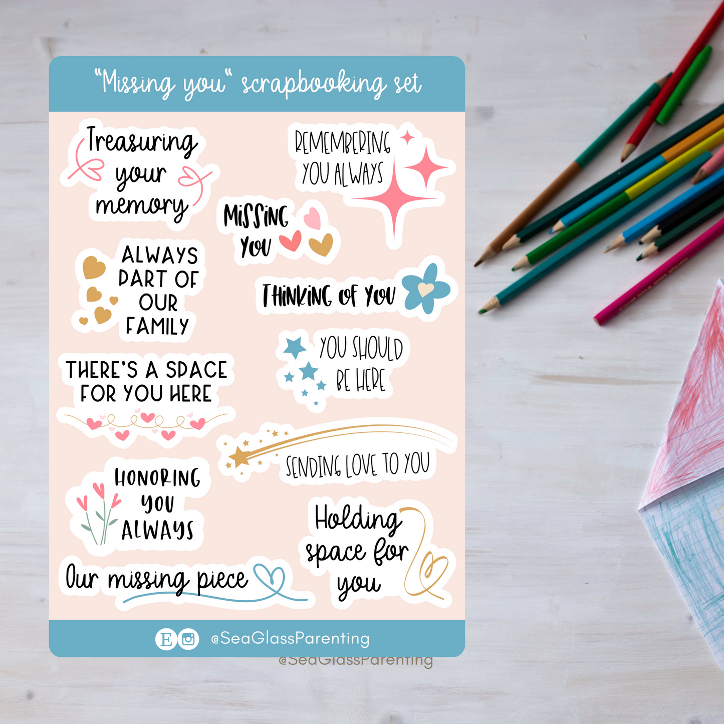 Missing you scrapbooking sticker set (vinyl sticker sheet)