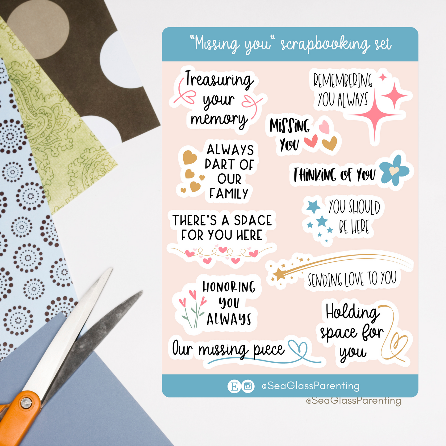 Missing you scrapbooking sticker set (vinyl sticker sheet)