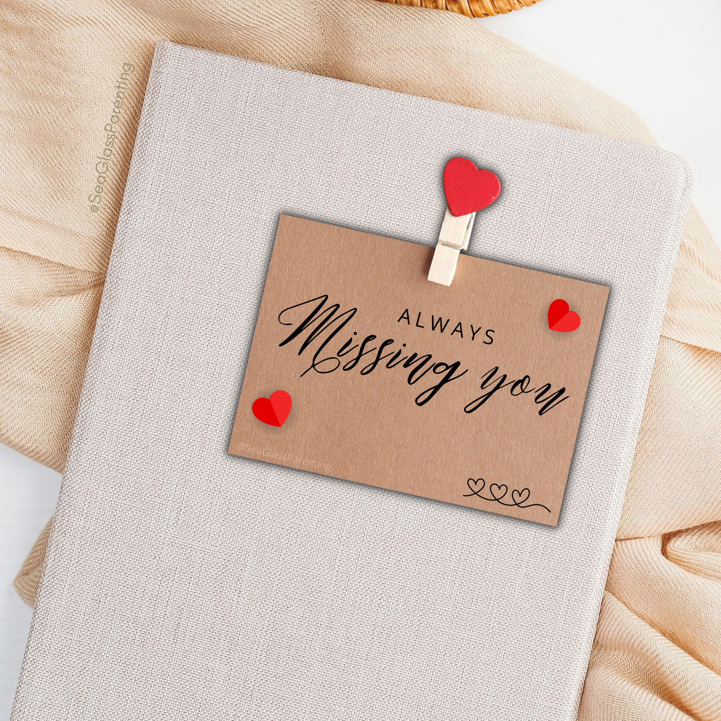 ALWAYS Missing You; brown kraft paper note with hearts—Baby Loss Awareness and Remembrance (vinyl sticker)