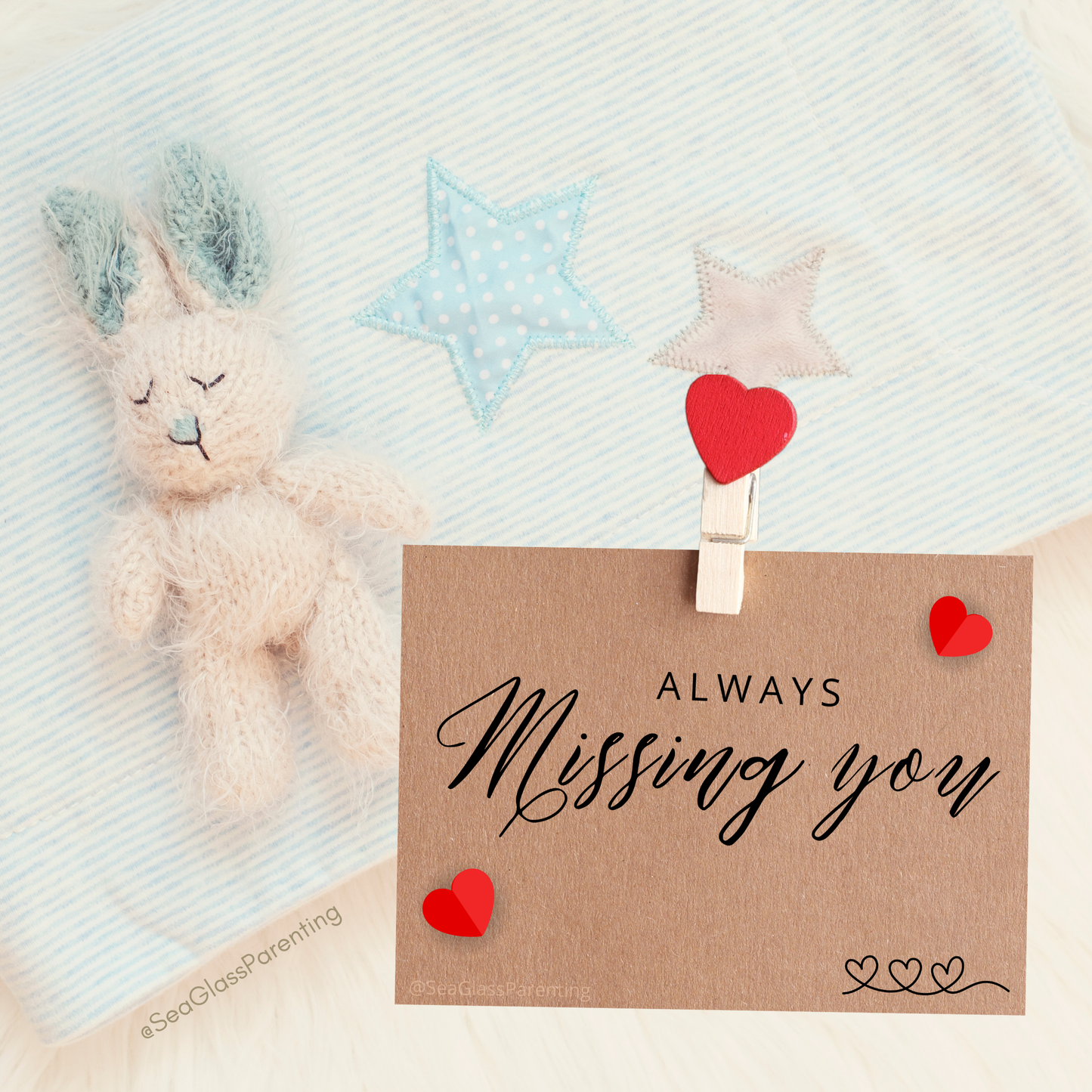 ALWAYS Missing You; brown kraft paper note with hearts—Baby Loss Awareness and Remembrance (vinyl sticker)