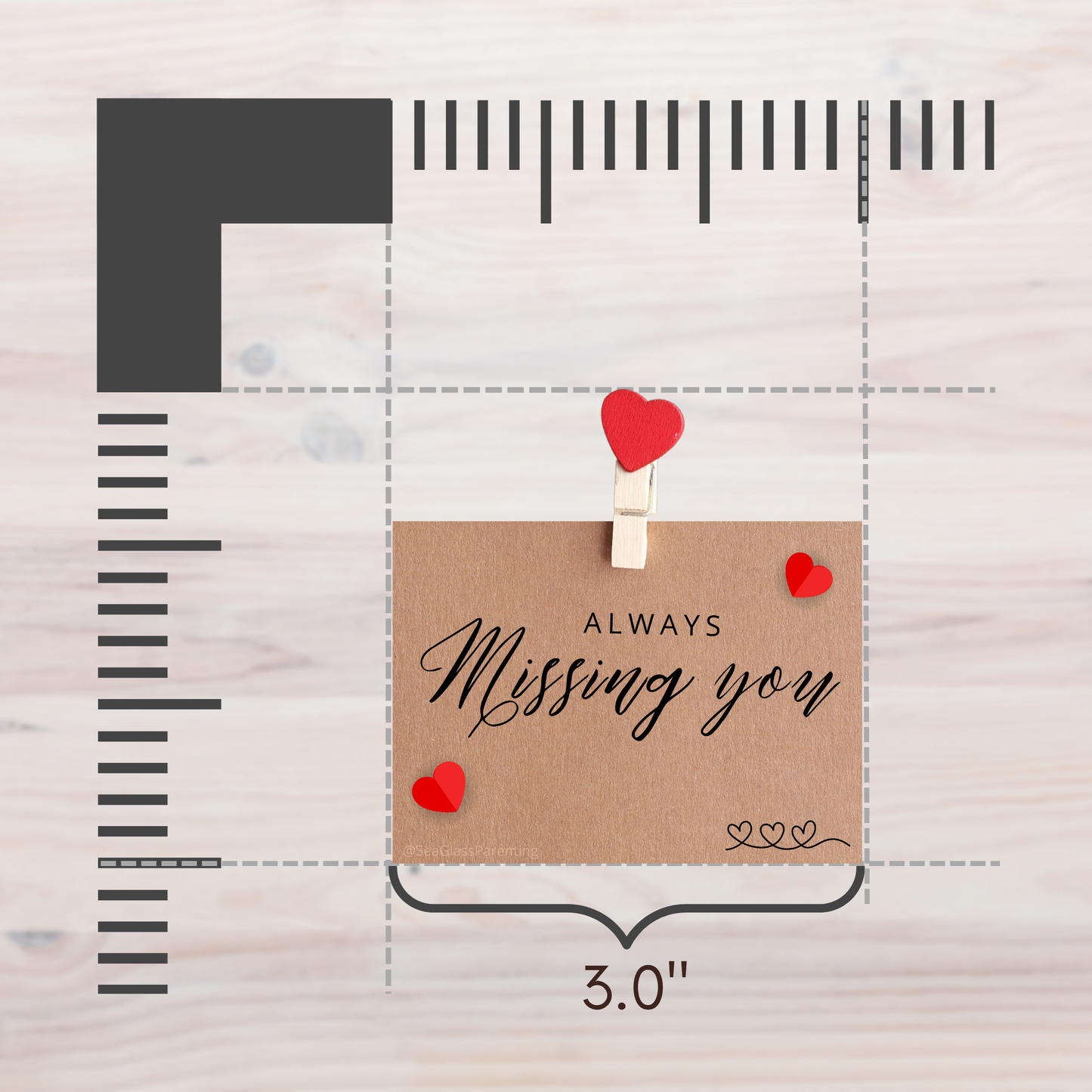 ALWAYS Missing You; brown kraft paper note with hearts—Baby Loss Awareness and Remembrance (vinyl sticker)