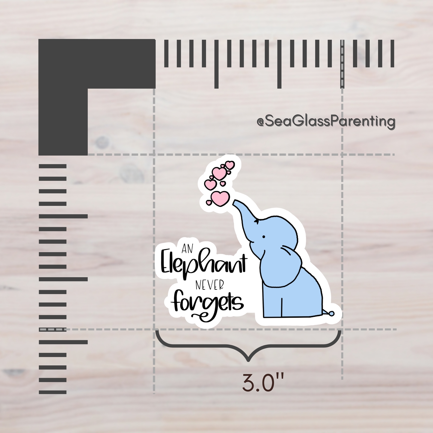 Cartoon elephant never forgets; Cute cartoon elephant—Baby Loss Remembrance (vinyl sticker)