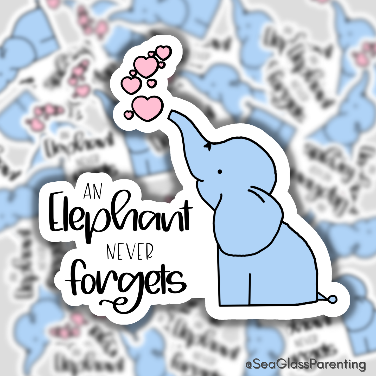 Cartoon elephant never forgets; Cute cartoon elephant—Baby Loss Remembrance (vinyl sticker)