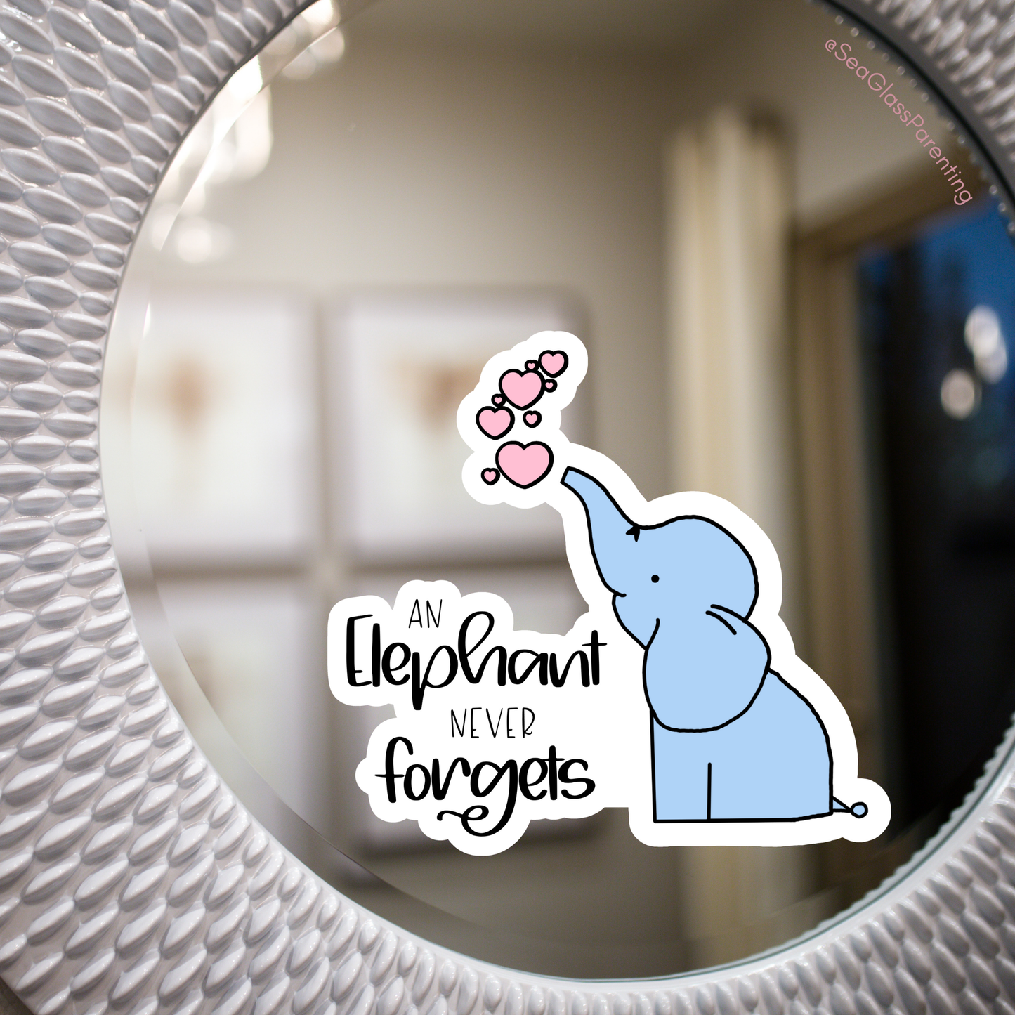 Cartoon elephant never forgets; Cute cartoon elephant—Baby Loss Remembrance (vinyl sticker)