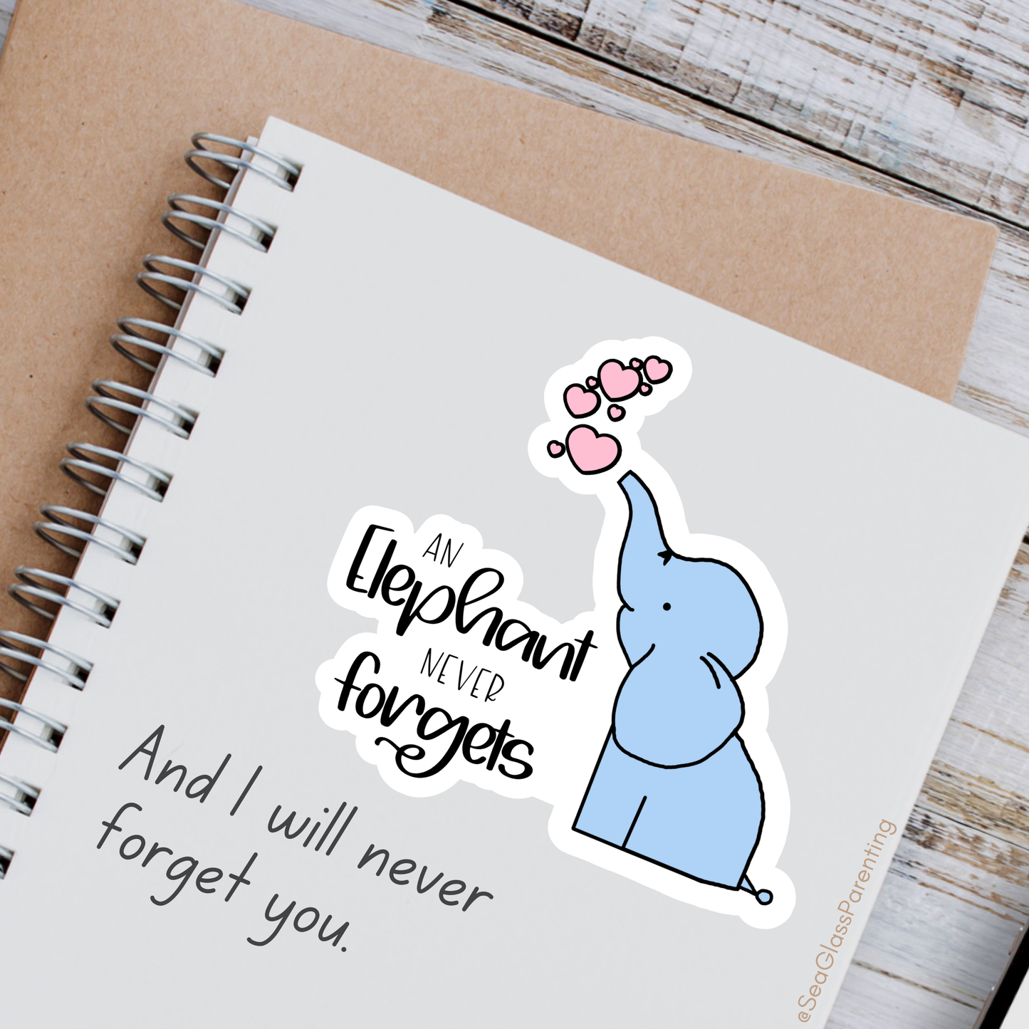 Cartoon elephant never forgets; Cute cartoon elephant—Baby Loss Remembrance (vinyl sticker)