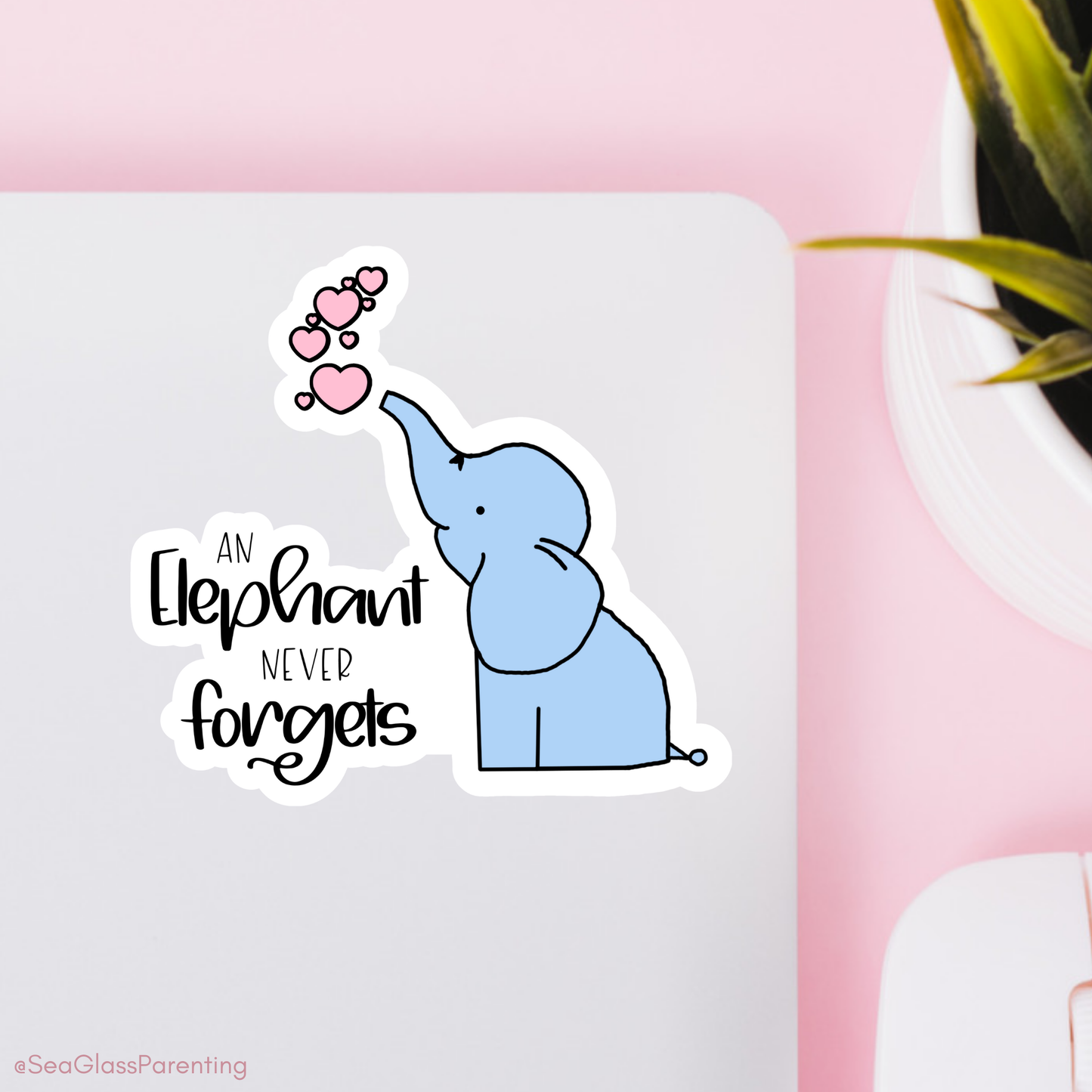 Cartoon elephant never forgets; Cute cartoon elephant—Baby Loss Remembrance (vinyl sticker)