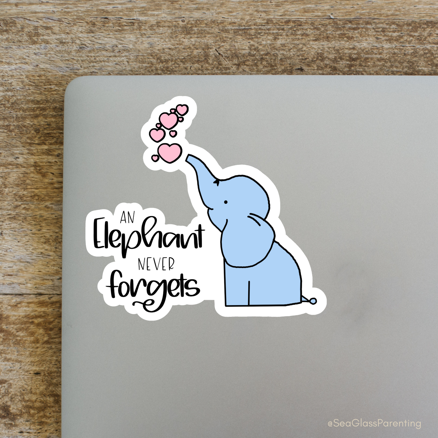 Cartoon elephant never forgets; Cute cartoon elephant—Baby Loss Remembrance (vinyl sticker)