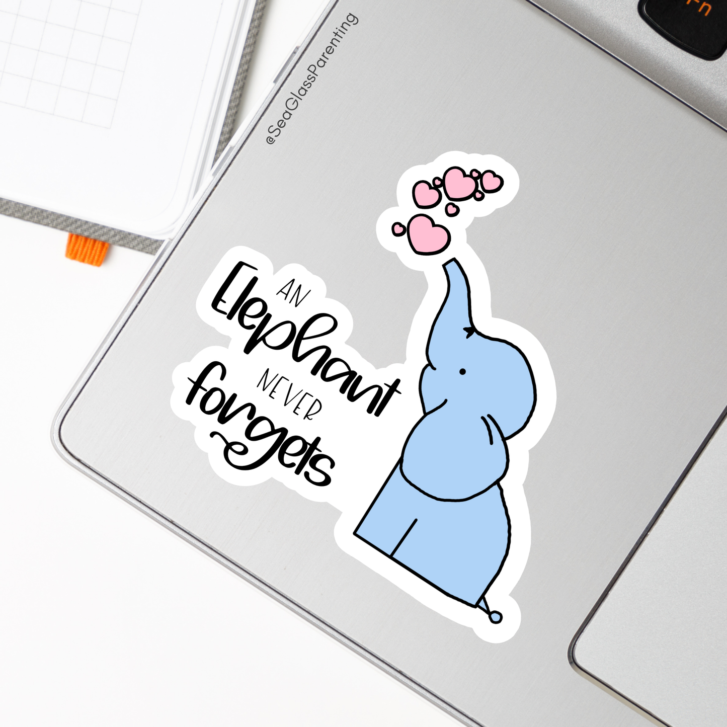 Cartoon elephant never forgets; Cute cartoon elephant—Baby Loss Remembrance (vinyl sticker)