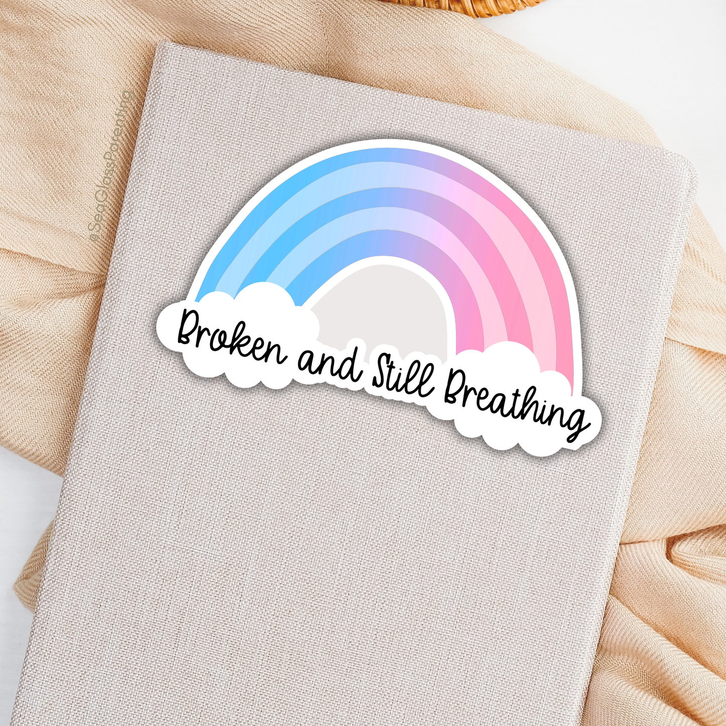 Broken and still breathing—Life metaphor (vinyl sticker)