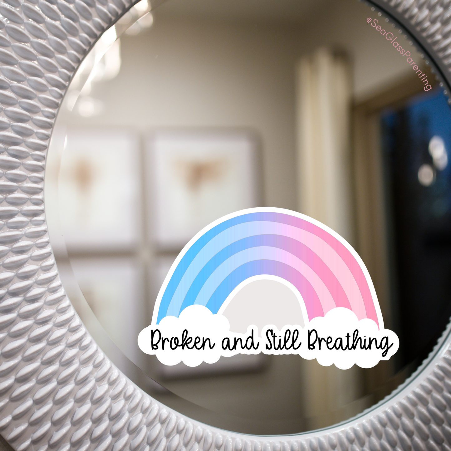 Broken and still breathing—Life metaphor (vinyl sticker)