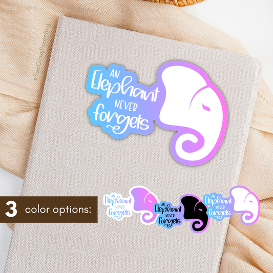 Stylized elephant head never forgets—Baby Loss Remembrance (vinyl sticker)