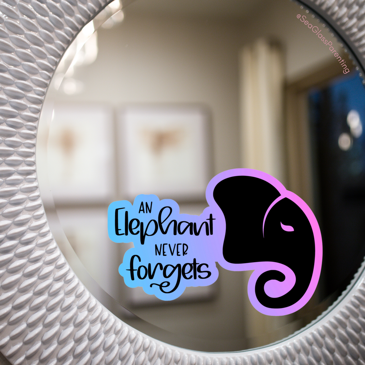 Stylized elephant head never forgets—Baby Loss Remembrance (vinyl sticker)