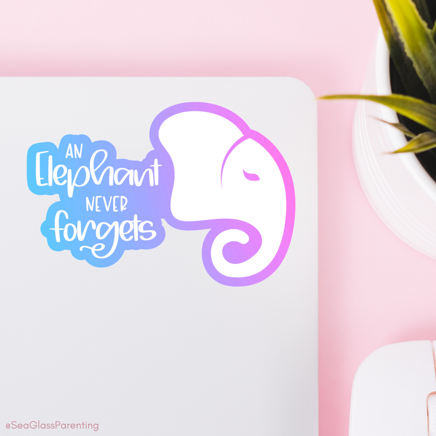 Stylized elephant head never forgets—Baby Loss Remembrance (vinyl sticker)