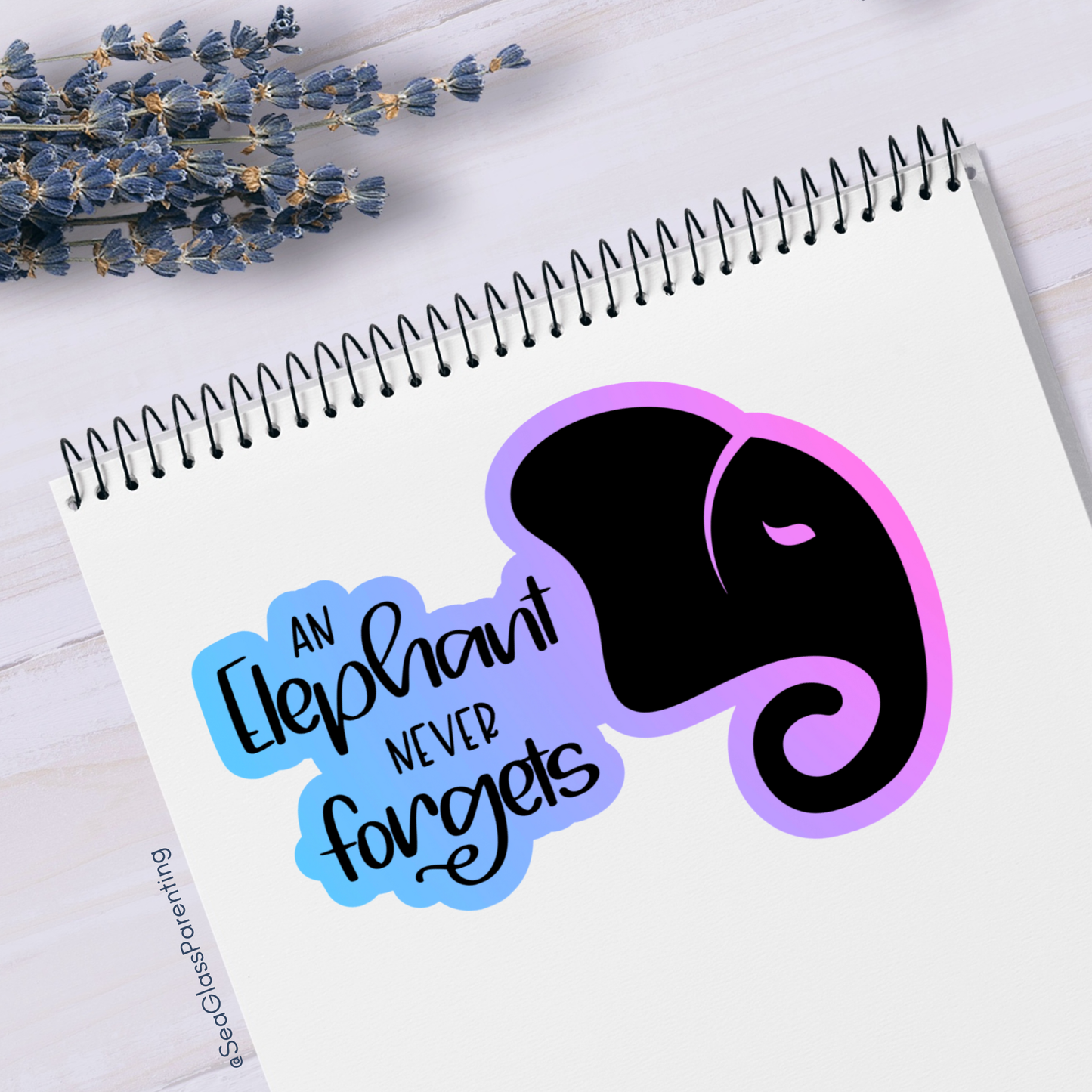 Stylized elephant head never forgets—Baby Loss Remembrance (vinyl sticker)