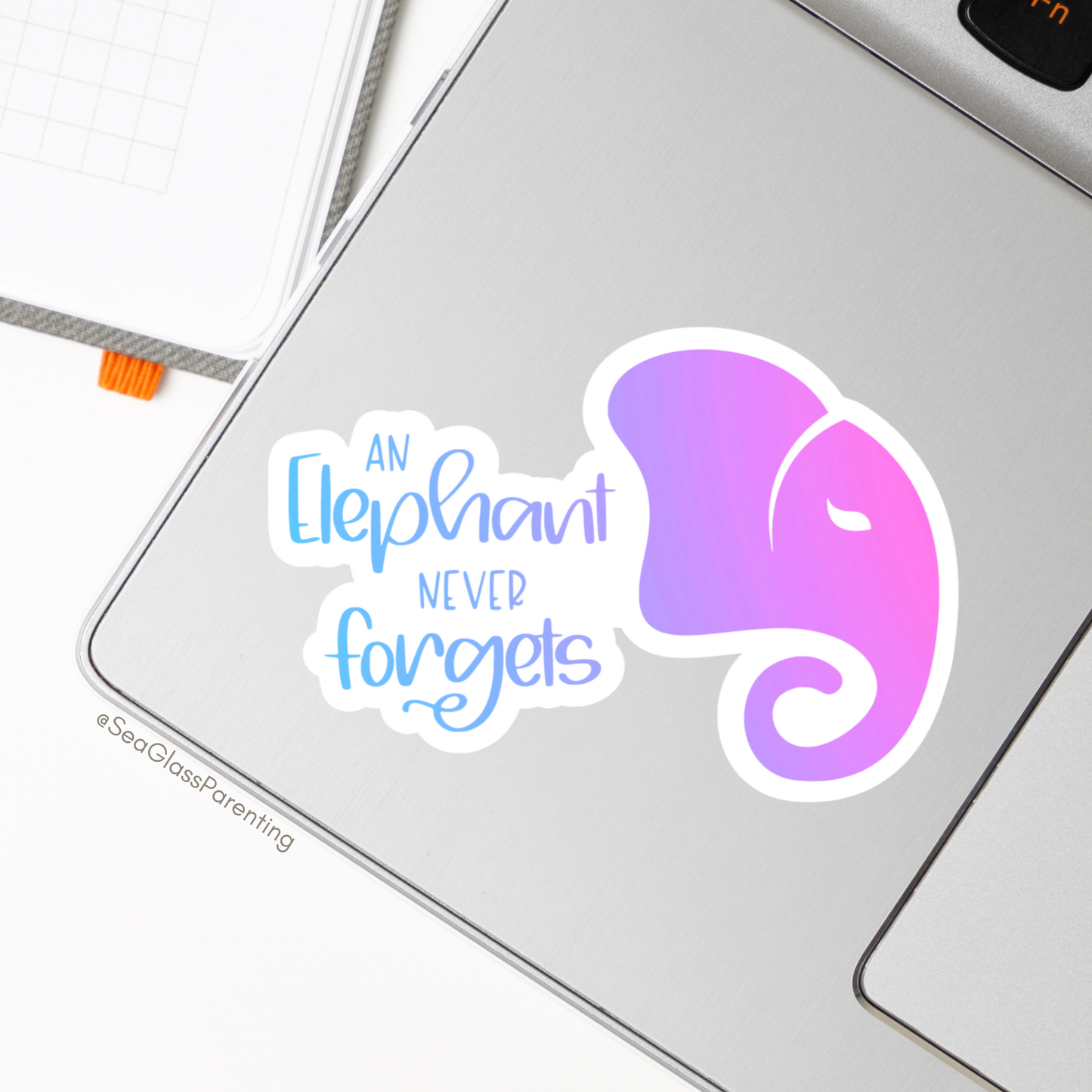 Stylized elephant head never forgets—Baby Loss Remembrance (vinyl sticker)