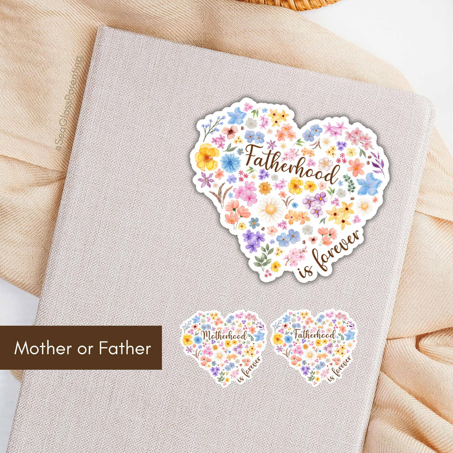 Floral Heart Motherhood/Fatherhood is Forever—Mother's Day, Father's Day (vinyl sticker)