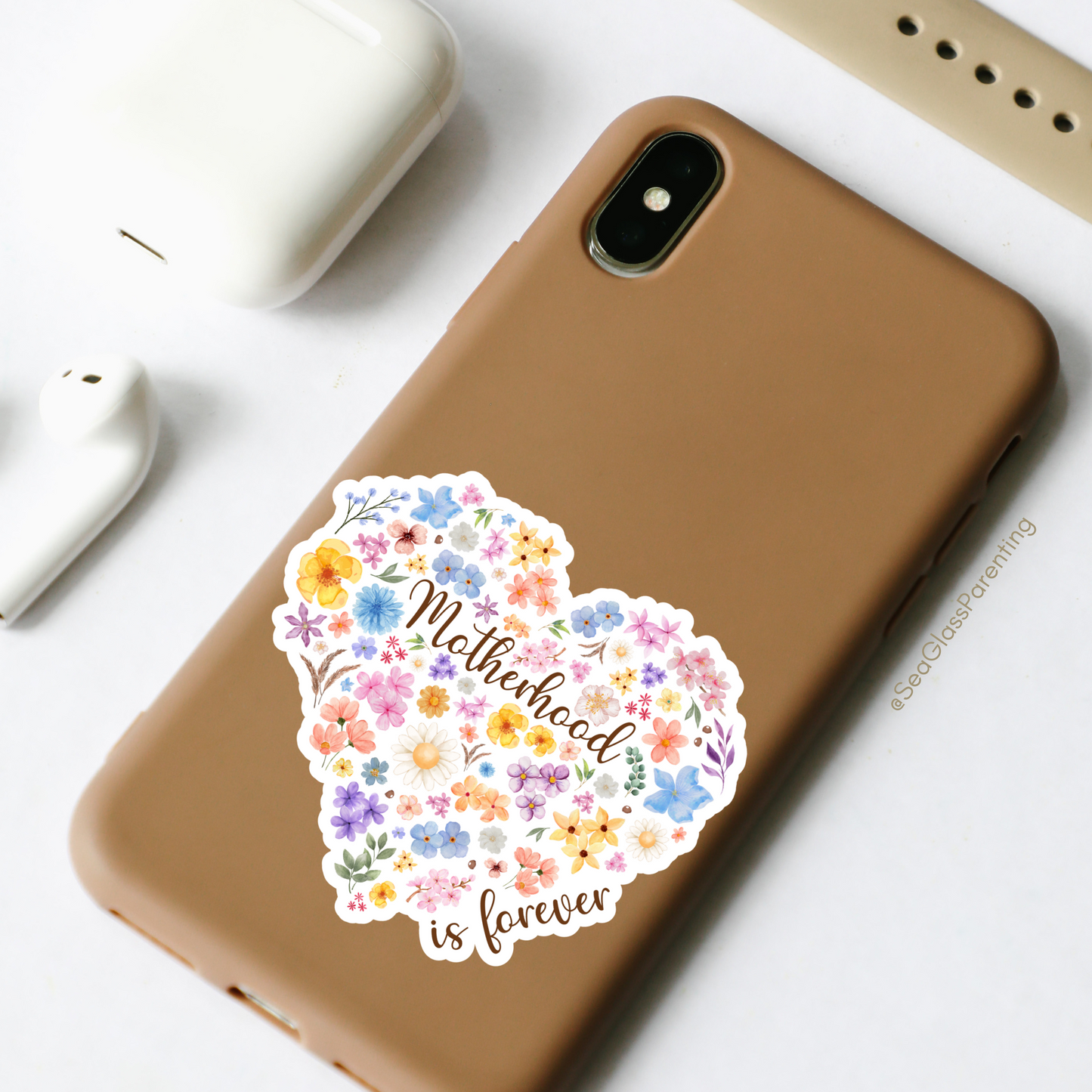 Floral Heart Motherhood/Fatherhood is Forever—Mother's Day, Father's Day (vinyl sticker)