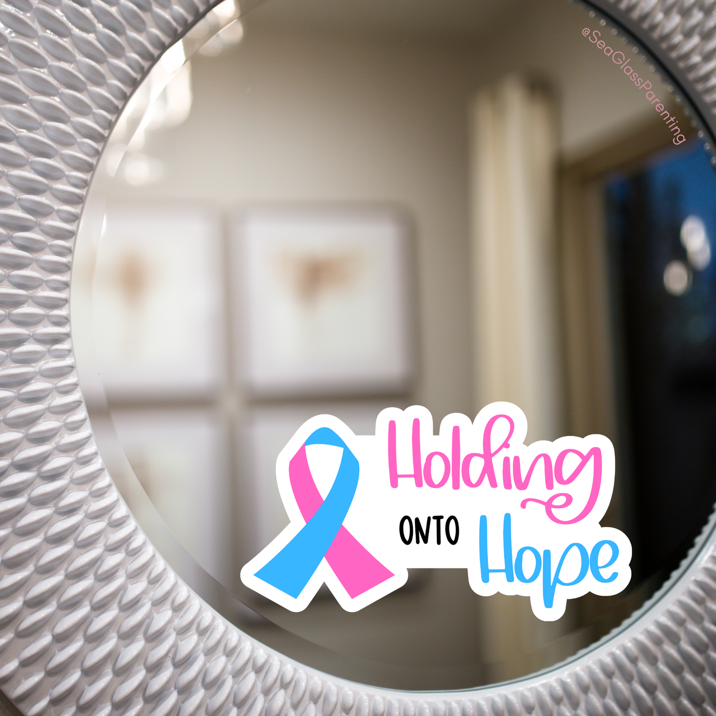 I am holding onto hope with PAIL awareness ribbon—Pregnancy after Loss Mantras and Affirmations (vinyl sticker)