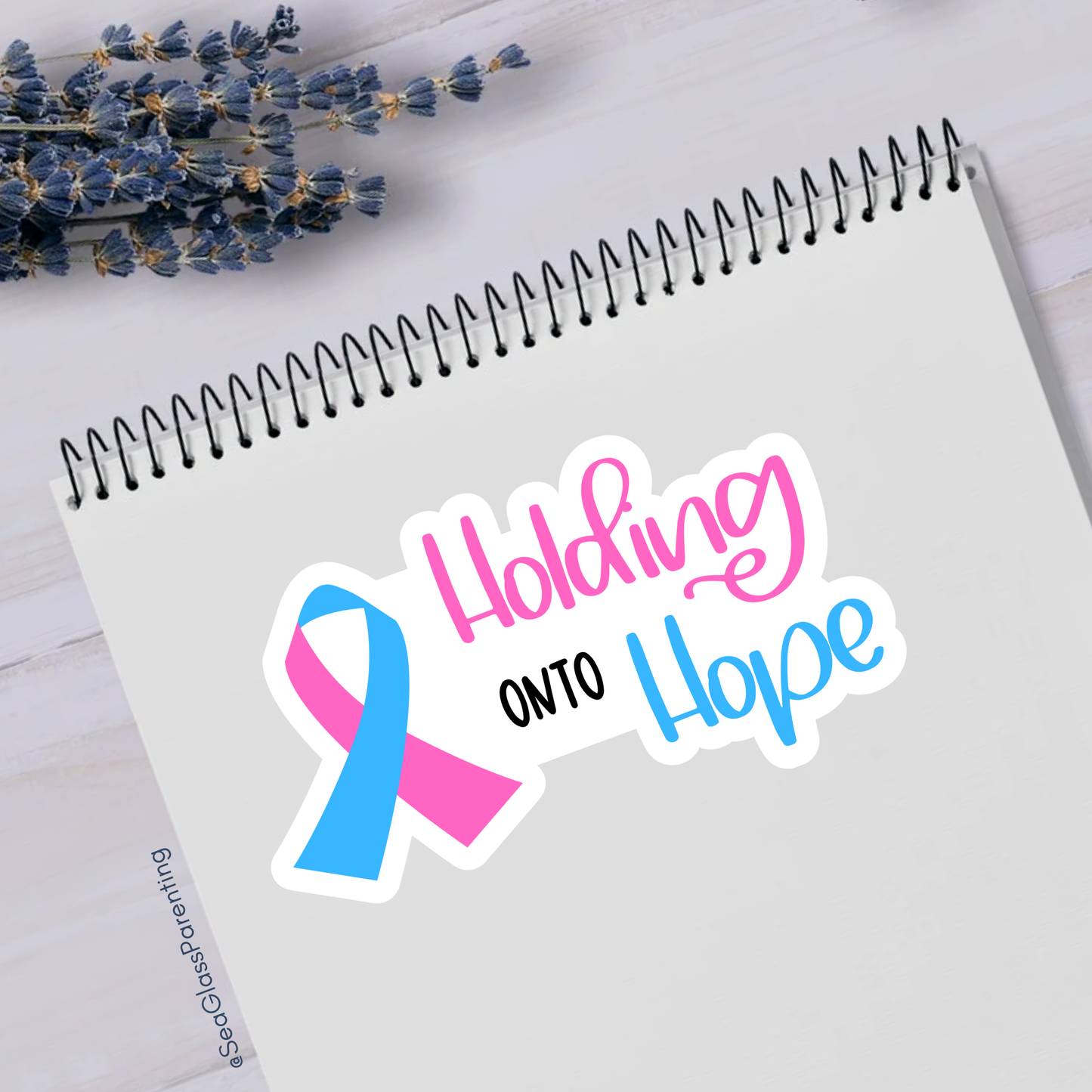 I am holding onto hope with PAIL awareness ribbon—Pregnancy after Loss Mantras and Affirmations (vinyl sticker)