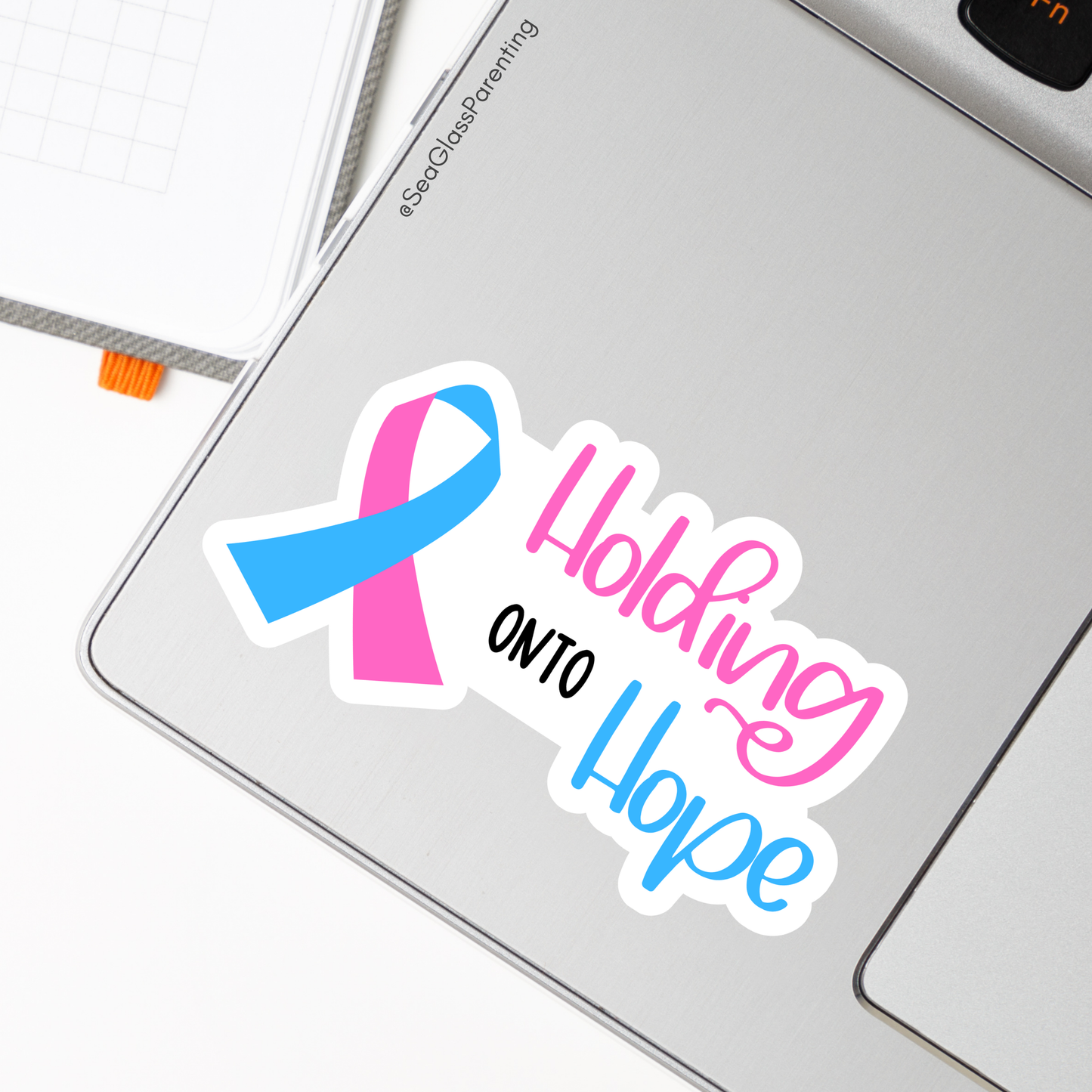 I am holding onto hope with PAIL awareness ribbon—Pregnancy after Loss Mantras and Affirmations (vinyl sticker)