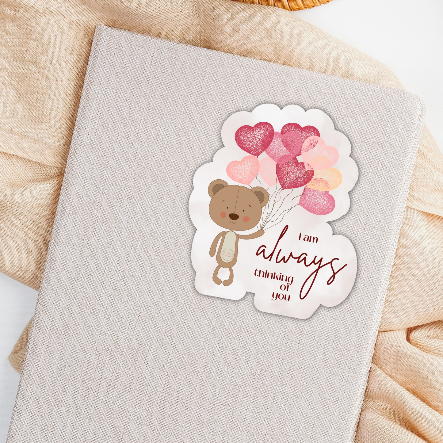 I am ALWAYS thinking of you—Baby Loss Remembrance bear with heart balloons (vinyl sticker)