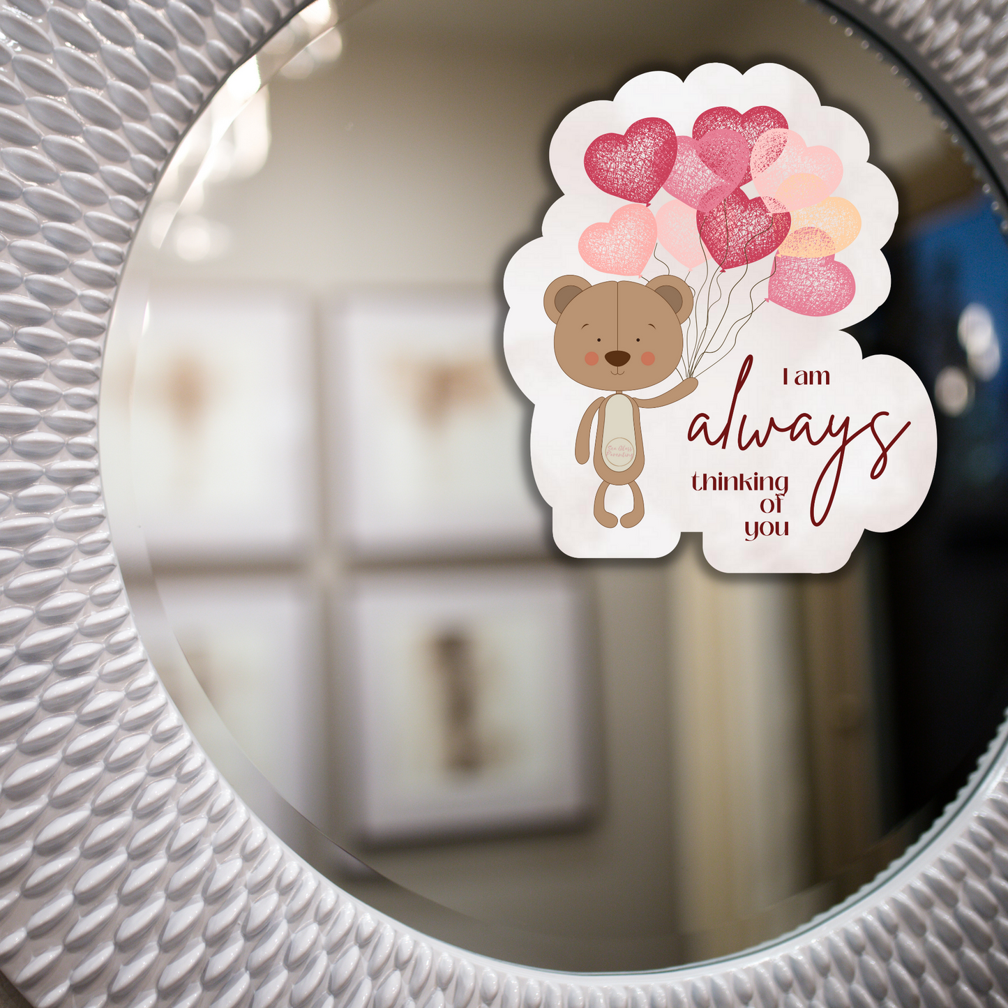 I am ALWAYS thinking of you—Baby Loss Remembrance bear with heart balloons (vinyl sticker)