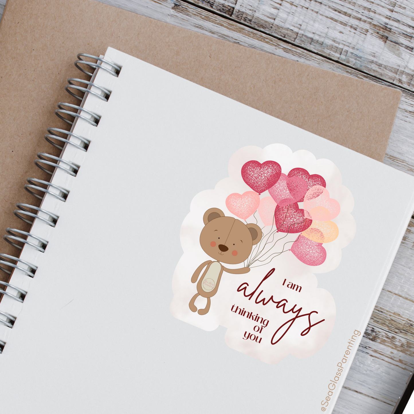 I am ALWAYS thinking of you—Baby Loss Remembrance bear with heart balloons (vinyl sticker)