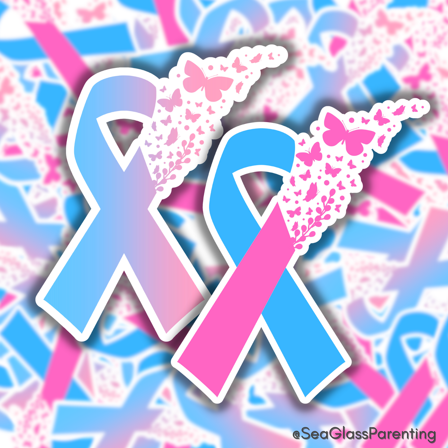 PAIL Awareness Ribbon with Butterflies—Baby Loss Awareness and Remembrance (vinyl sticker)