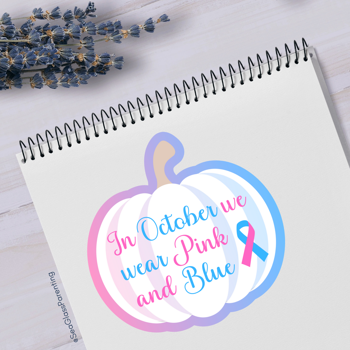 White Pumpkin In October we wear Pink and Blue—Baby Loss Awareness (vinyl sticker)