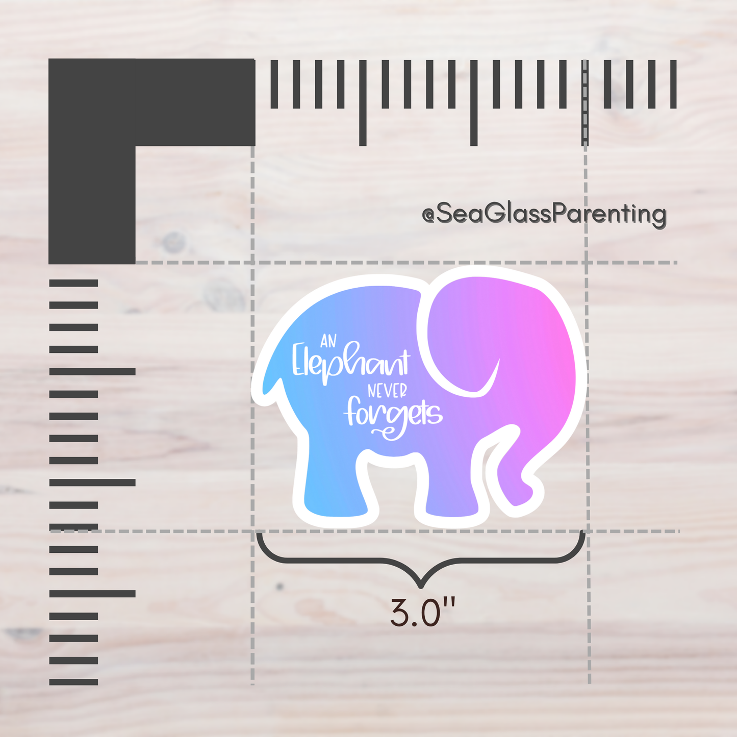 Simple elephant never forgets; Text inside simple elephant outline—Baby Loss Remembrance (vinyl sticker)