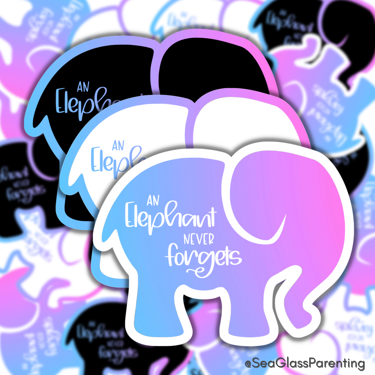 Simple elephant never forgets; Text inside simple elephant outline—Baby Loss Remembrance (vinyl sticker)