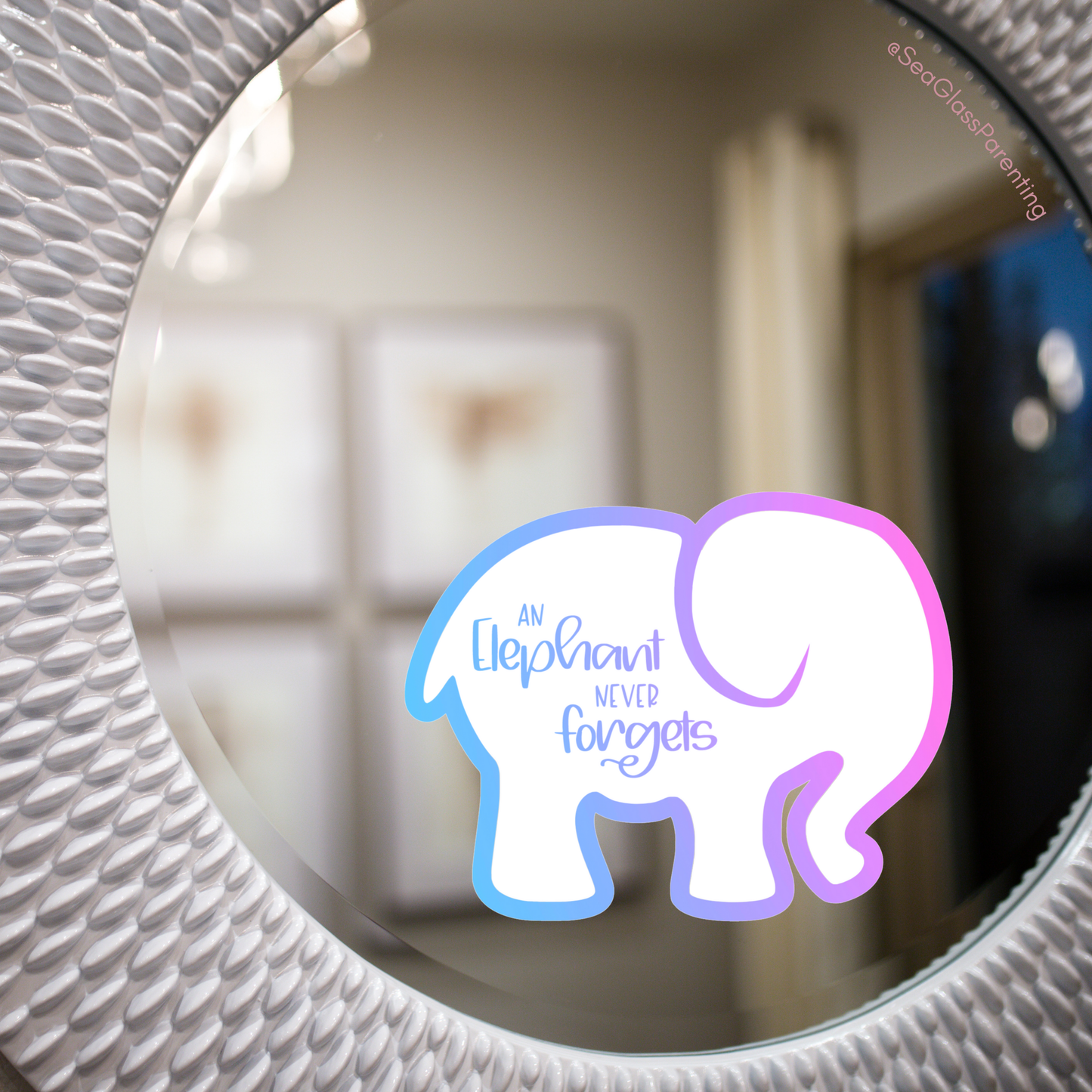 Simple elephant never forgets; Text inside simple elephant outline—Baby Loss Remembrance (vinyl sticker)