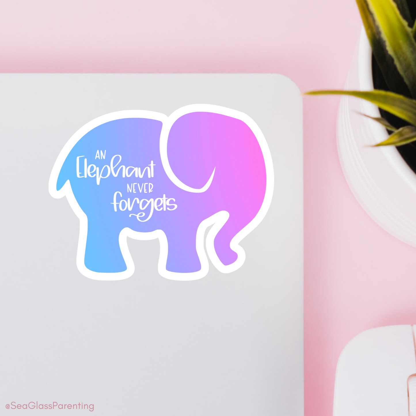 Simple elephant never forgets; Text inside simple elephant outline—Baby Loss Remembrance (vinyl sticker)