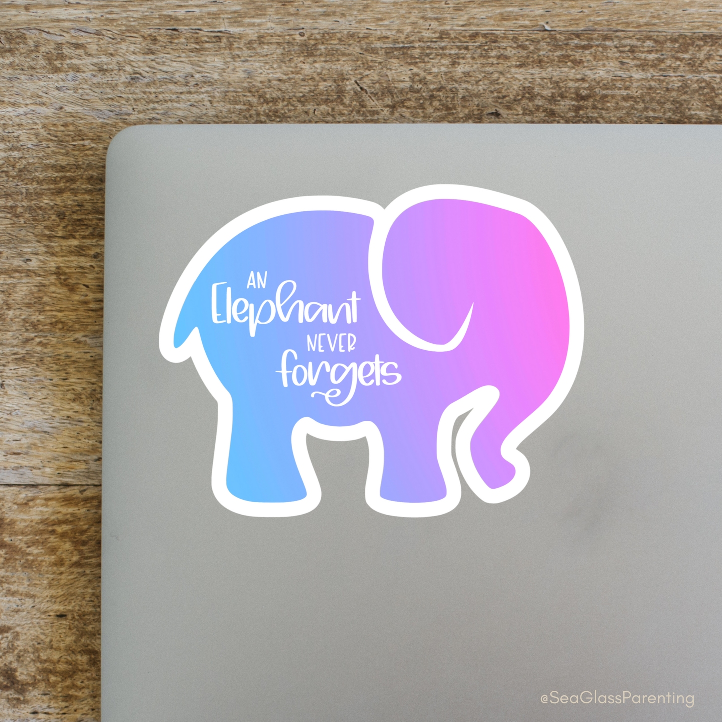 Simple elephant never forgets; Text inside simple elephant outline—Baby Loss Remembrance (vinyl sticker)