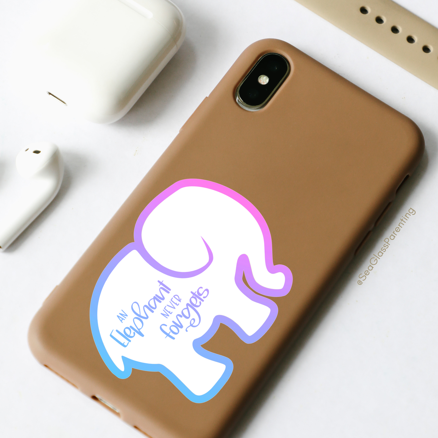 Simple elephant never forgets; Text inside simple elephant outline—Baby Loss Remembrance (vinyl sticker)