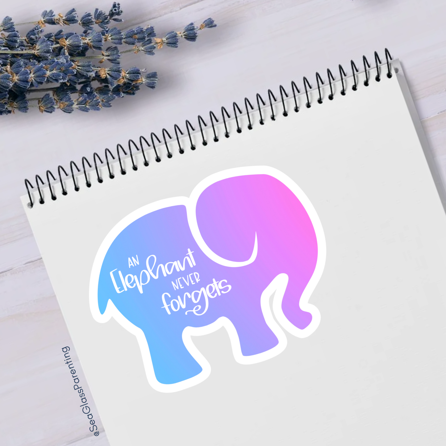 Simple elephant never forgets; Text inside simple elephant outline—Baby Loss Remembrance (vinyl sticker)