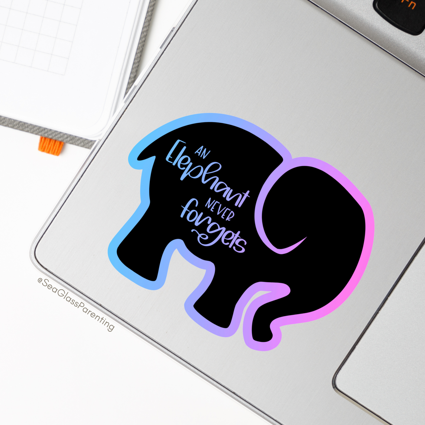 Simple elephant never forgets; Text inside simple elephant outline—Baby Loss Remembrance (vinyl sticker)