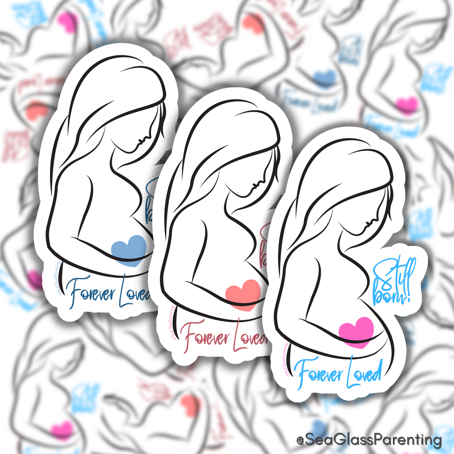 Stillborn; Forever Loved Word Art w/Mama's Pregnant Belly—Baby Loss Remembrance pink blue (vinyl sticker)