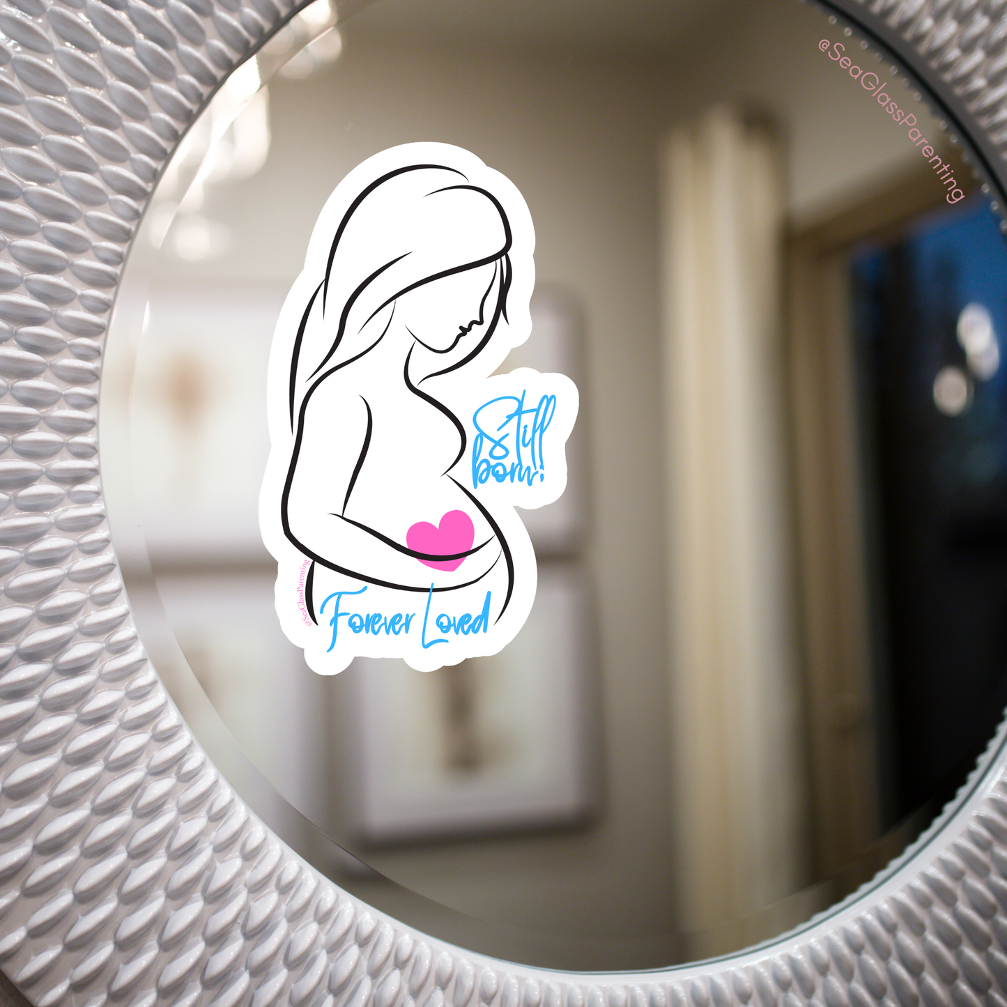 Stillborn; Forever Loved Word Art w/Mama's Pregnant Belly—Baby Loss Remembrance pink blue (vinyl sticker)