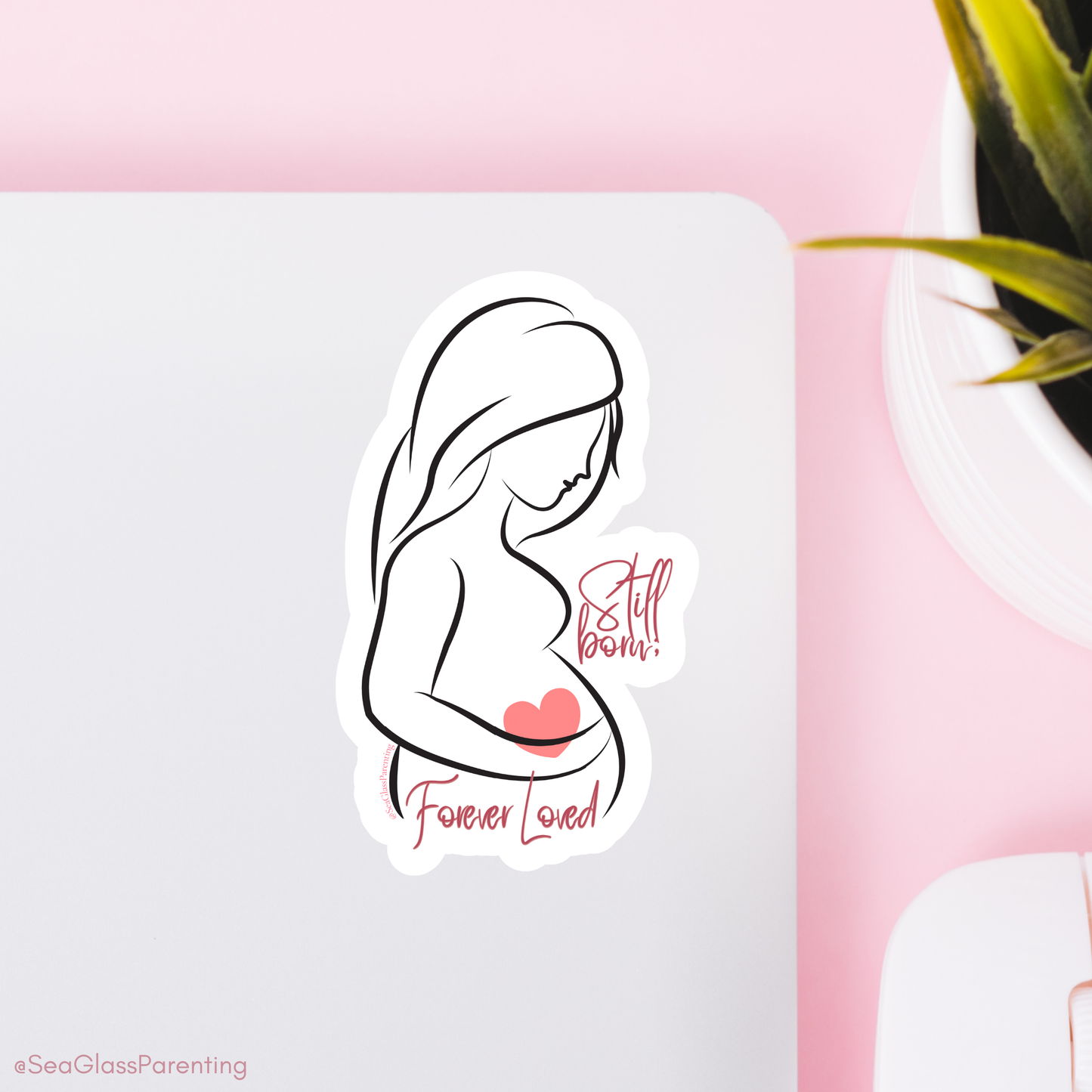 Stillborn; Forever Loved Word Art w/Mama's Pregnant Belly—Baby Loss Remembrance pink blue (vinyl sticker)