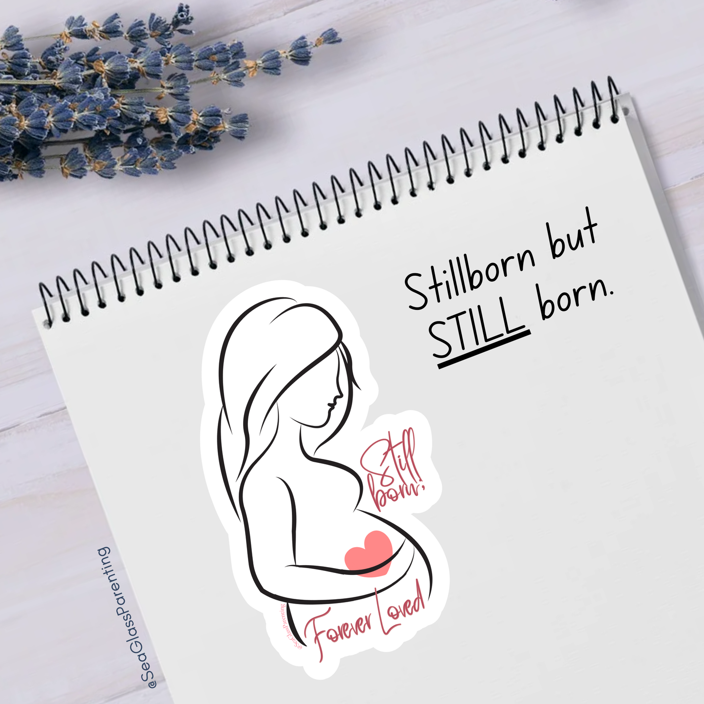 Stillborn; Forever Loved Word Art w/Mama's Pregnant Belly—Baby Loss Remembrance pink blue (vinyl sticker)